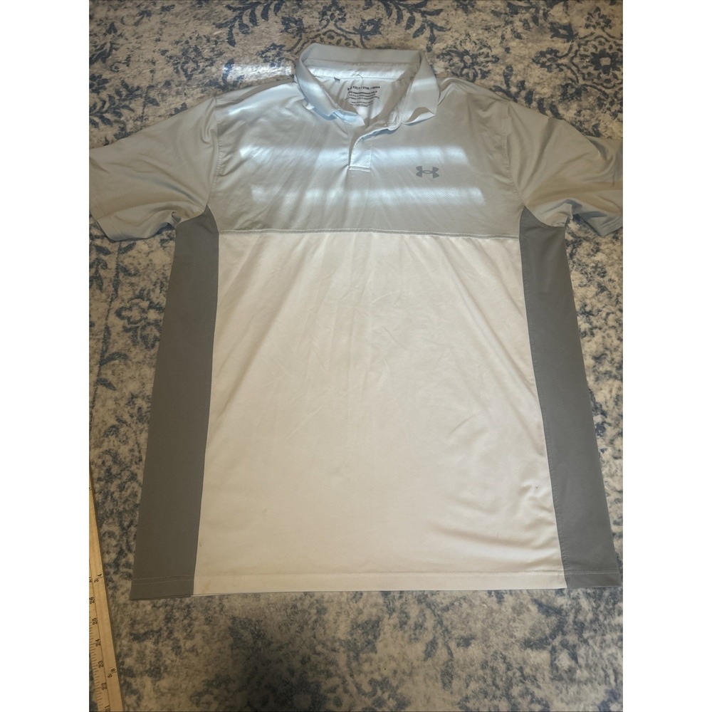 Under Armour The Performance Polo Mens 2XLT White Gray Golf Shirt Loose Fit